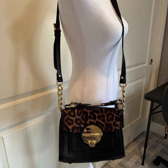 Michael Kors Black Leather & Haircalf Crossbody/Handbag, Size Small - Picture 1 of 6
